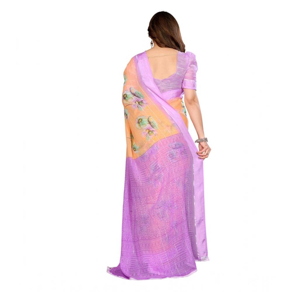 Generic Women's Georgette Printed Saree With Unstitched Blouse 5.5Mtr (Orange) - MYLUXURY LANE ENTERPRISE