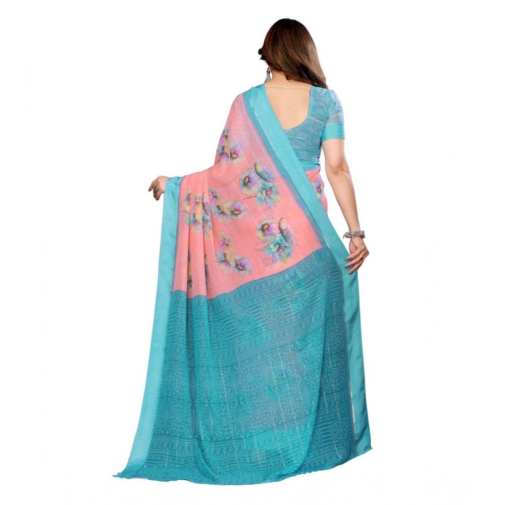 Generic Women's Georgette Printed Saree With Unstitched Blouse 5.5Mtr (Pink) - MYLUXURY LANE ENTERPRISE