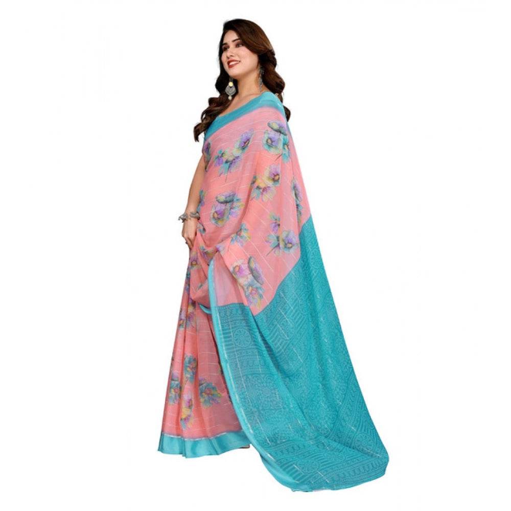 Generic Women's Georgette Printed Saree With Unstitched Blouse 5.5Mtr (Pink) - MYLUXURY LANE ENTERPRISE