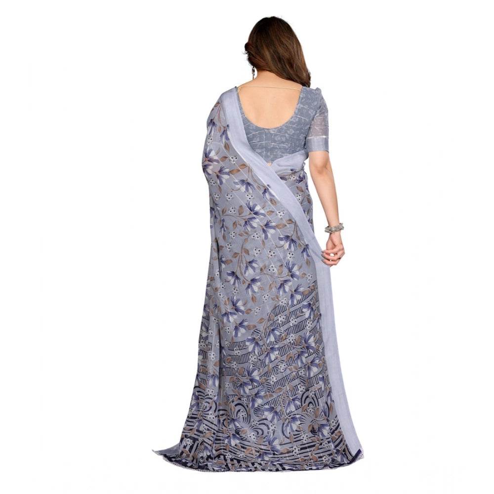 Generic Women's Georgette Printed Saree With Unstitched Blouse 5.5Mtr (Grey) - MYLUXURY LANE ENTERPRISE