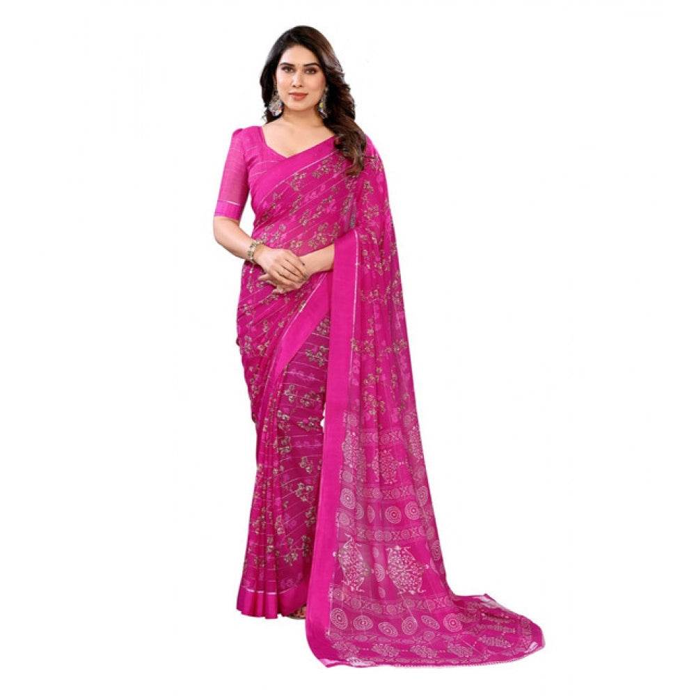 Generic Women's Georgette Printed Saree With Unstitched Blouse 5.5Mtr (Pink) - MYLUXURY LANE ENTERPRISE