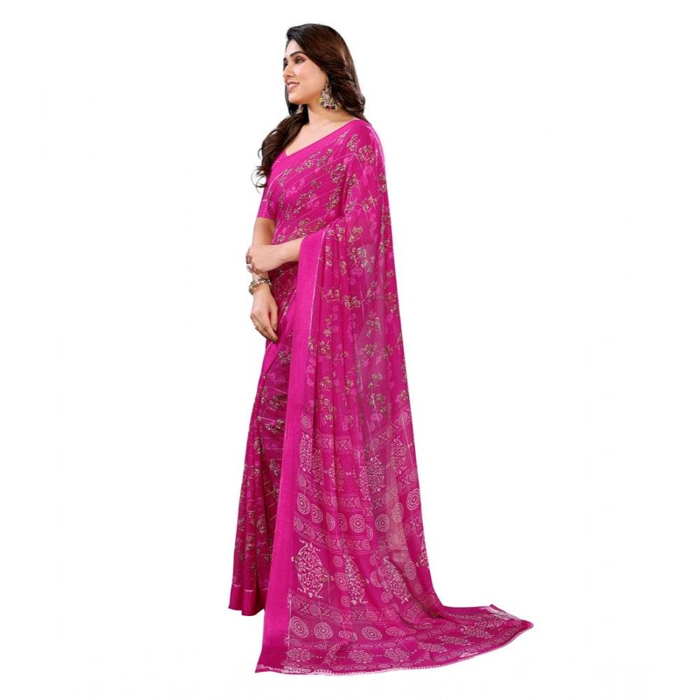 Generic Women's Georgette Printed Saree With Unstitched Blouse 5.5Mtr (Pink) - MYLUXURY LANE ENTERPRISE