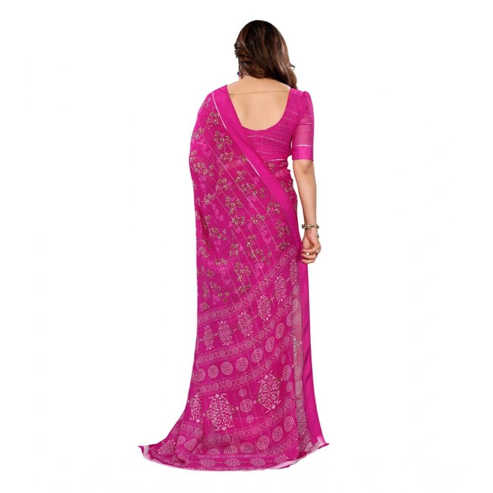 Generic Women's Georgette Printed Saree With Unstitched Blouse 5.5Mtr (Pink) - MYLUXURY LANE ENTERPRISE