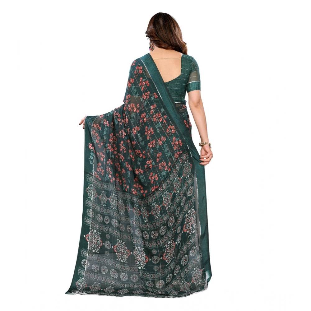 Generic Women's Georgette Printed Saree With Unstitched Blouse 5.5Mtr (Green) - MYLUXURY LANE ENTERPRISE