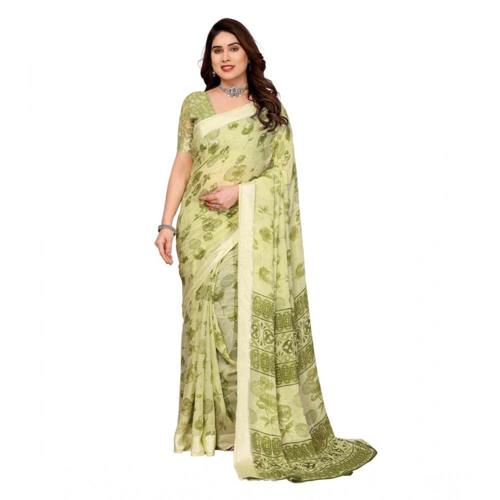 Generic Women's Georgette Printed Saree With Unstitched Blouse 5.5Mtr (Green) - MYLUXURY LANE ENTERPRISE