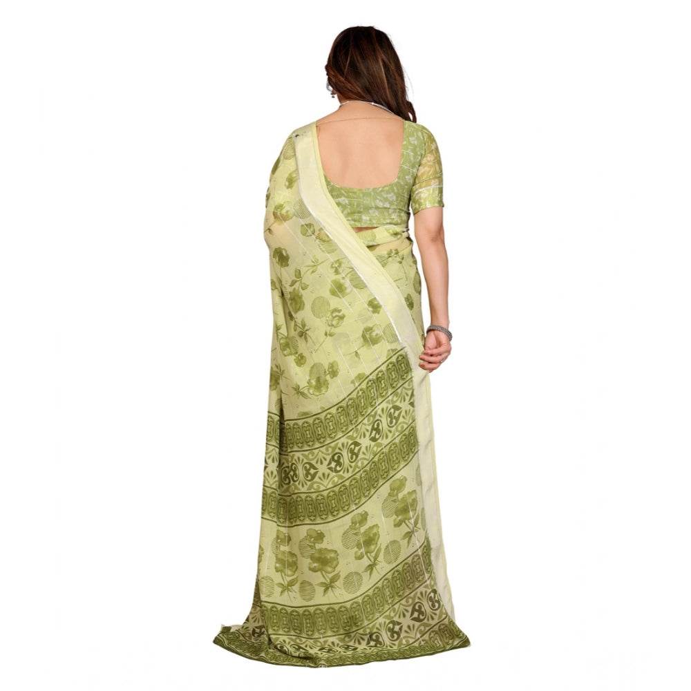 Generic Women's Georgette Printed Saree With Unstitched Blouse 5.5Mtr (Green) - MYLUXURY LANE ENTERPRISE