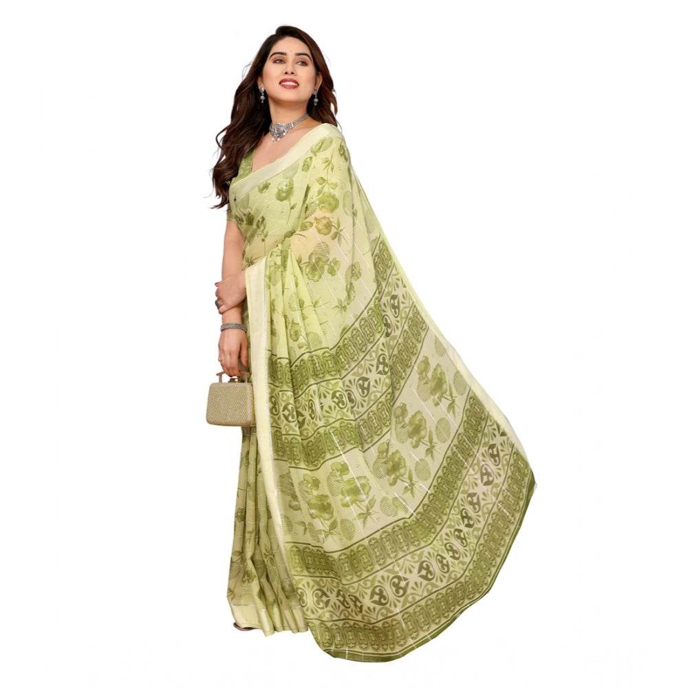 Generic Women's Georgette Printed Saree With Unstitched Blouse 5.5Mtr (Green) - MYLUXURY LANE ENTERPRISE