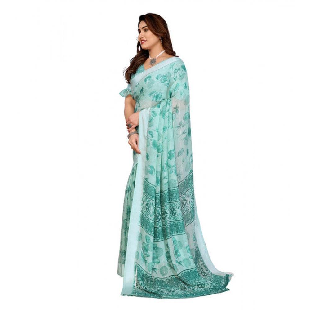 Generic Women's Georgette Printed Saree With Unstitched Blouse 5.5Mtr (Green) - MYLUXURY LANE ENTERPRISE