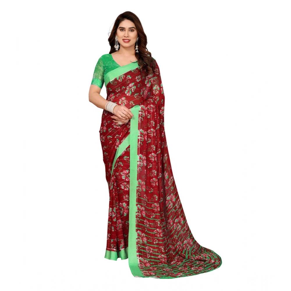Generic Women's Georgette Printed Saree With Unstitched Blouse 5.5Mtr (Red) - MYLUXURY LANE ENTERPRISE
