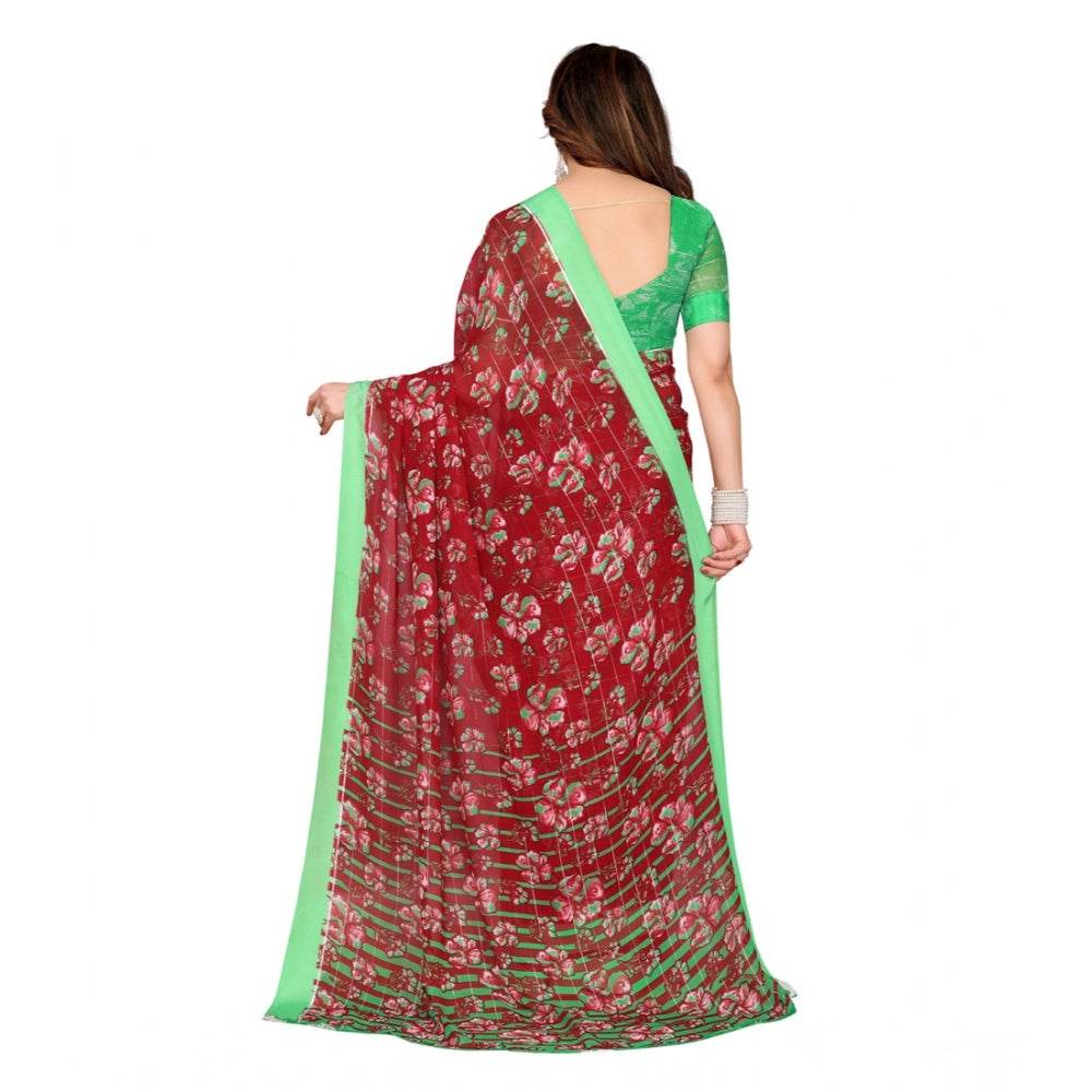 Generic Women's Georgette Printed Saree With Unstitched Blouse 5.5Mtr (Red) - MYLUXURY LANE ENTERPRISE
