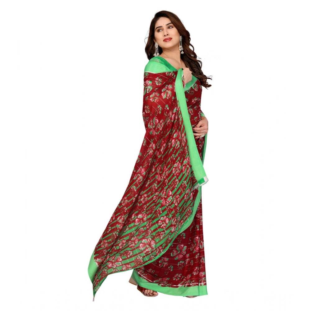 Generic Women's Georgette Printed Saree With Unstitched Blouse 5.5Mtr (Red) - MYLUXURY LANE ENTERPRISE