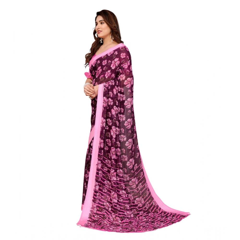 Generic Women's Georgette Printed Saree With Unstitched Blouse 5.5Mtr (Pink) - MYLUXURY LANE ENTERPRISE