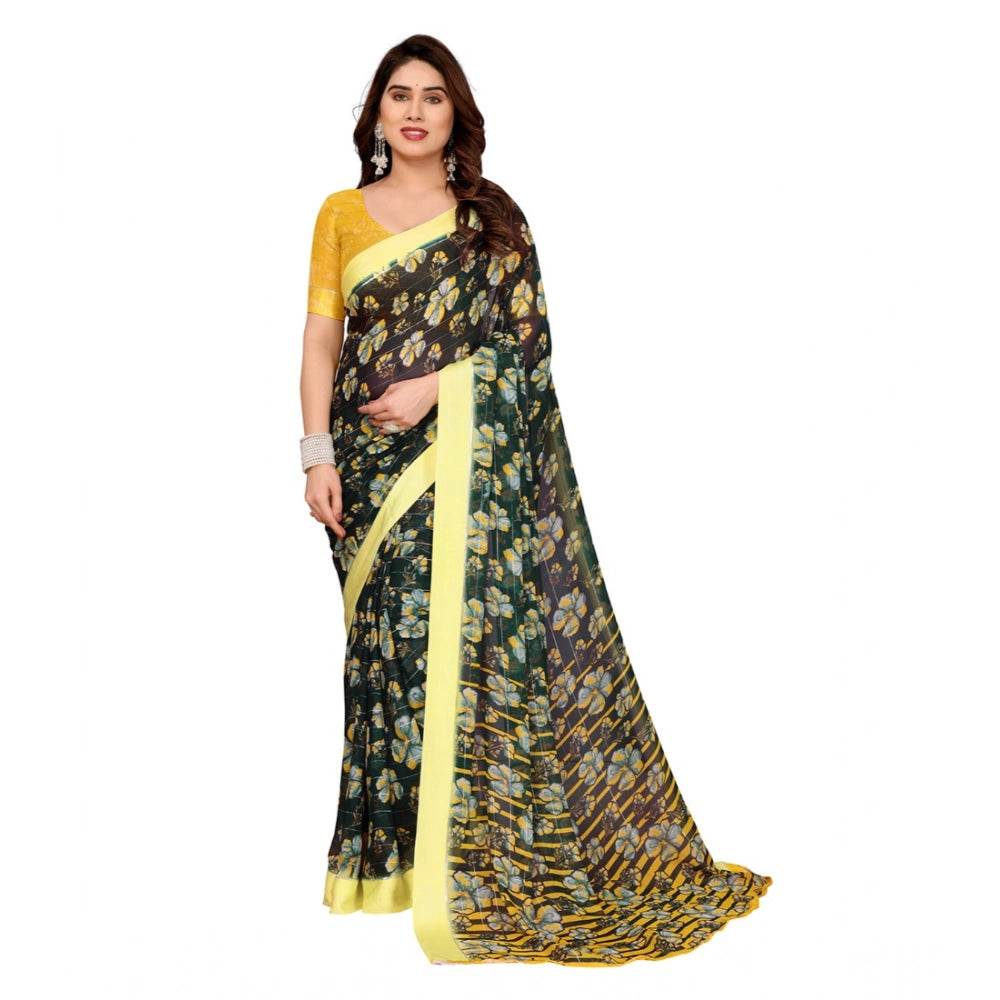 Generic Women's Georgette Printed Saree With Unstitched Blouse 5.5Mtr (Green) - MYLUXURY LANE ENTERPRISE