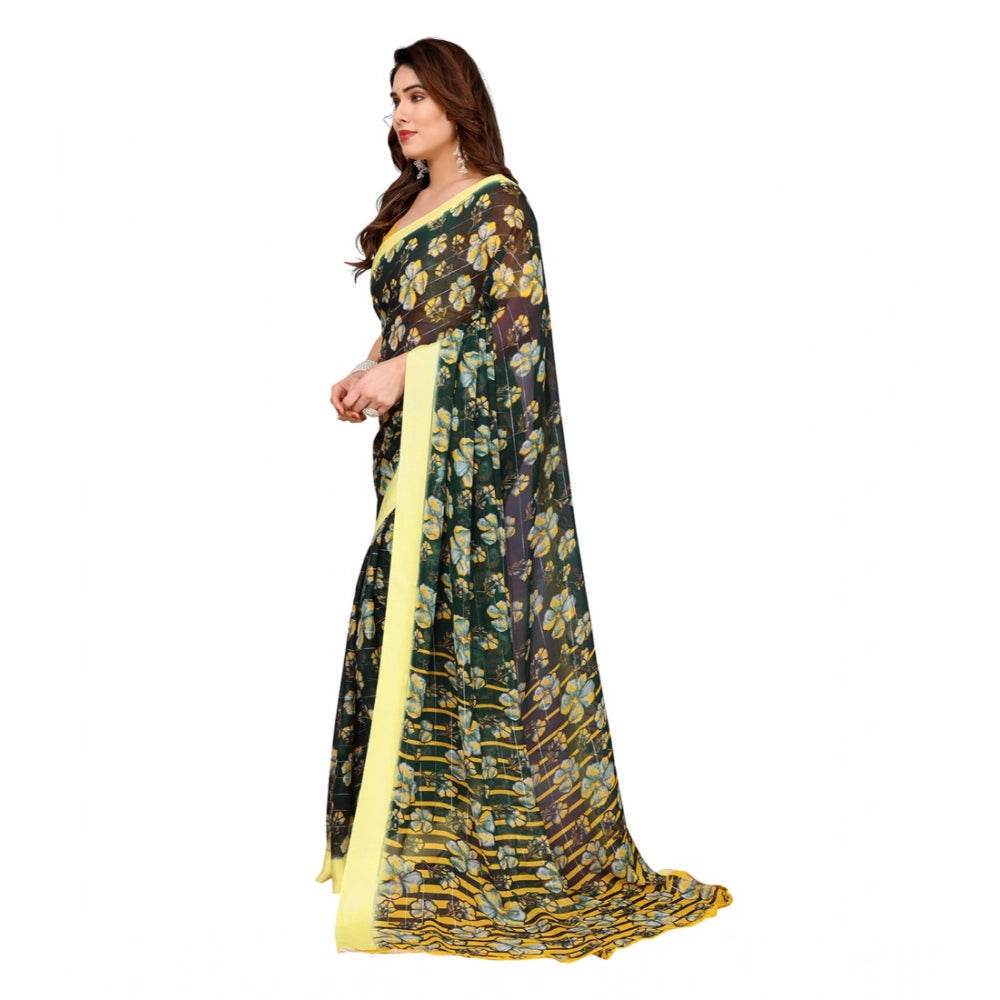 Generic Women's Georgette Printed Saree With Unstitched Blouse 5.5Mtr (Green) - MYLUXURY LANE ENTERPRISE