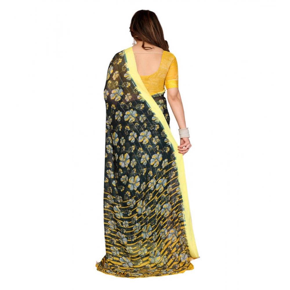 Generic Women's Georgette Printed Saree With Unstitched Blouse 5.5Mtr (Green) - MYLUXURY LANE ENTERPRISE