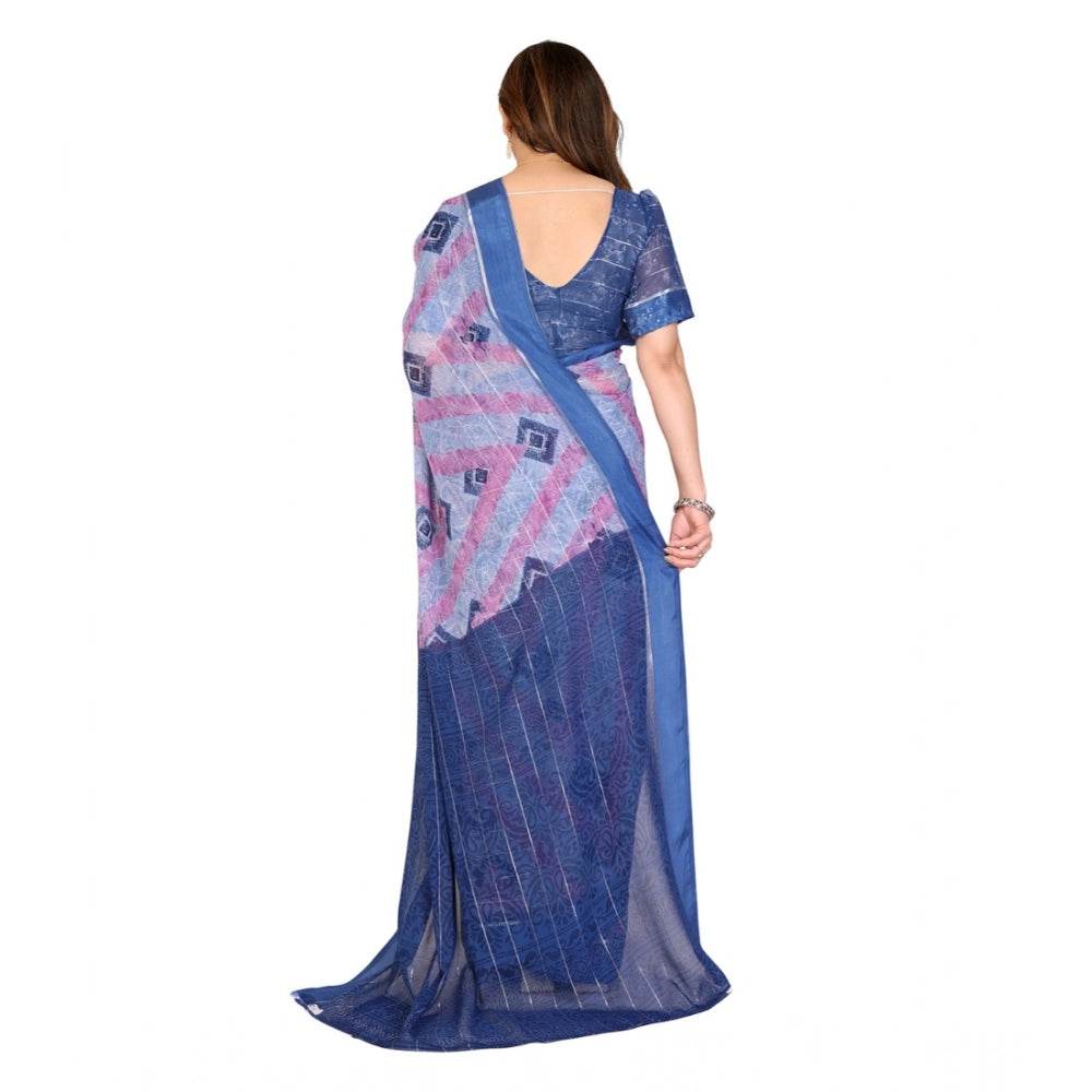 Generic Women's Georgette Printed Saree With Unstitched Blouse 5.5Mtr (Blue) - MYLUXURY LANE ENTERPRISE