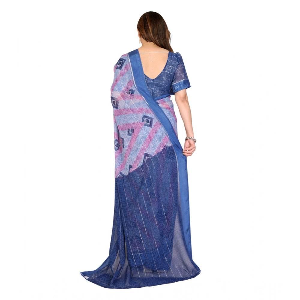 Generic Women's Georgette Printed Saree With Unstitched Blouse 5.5Mtr (Blue) - MYLUXURY LANE ENTERPRISE