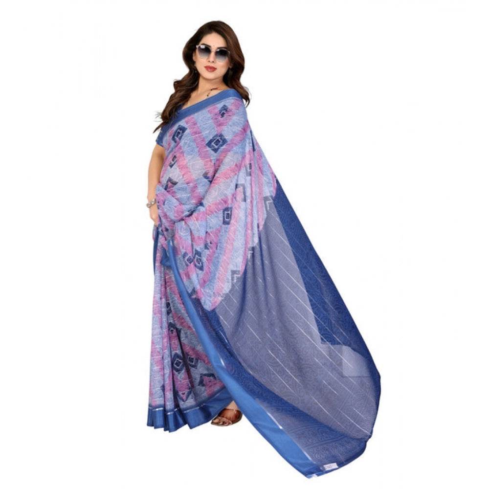 Generic Women's Georgette Printed Saree With Unstitched Blouse 5.5Mtr (Blue) - MYLUXURY LANE ENTERPRISE