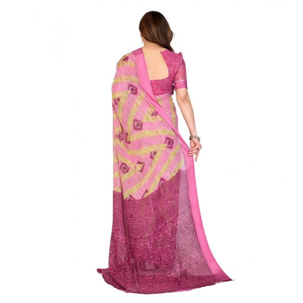 Generic Women's Georgette Printed Saree With Unstitched Blouse 5.5Mtr (Pink) - MYLUXURY LANE ENTERPRISE