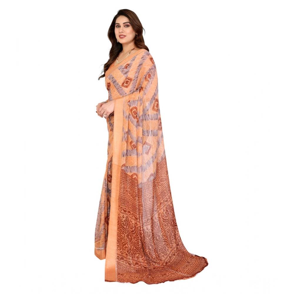 Generic Women's Georgette Printed Saree With Unstitched Blouse 5.5Mtr (Orange) - MYLUXURY LANE ENTERPRISE