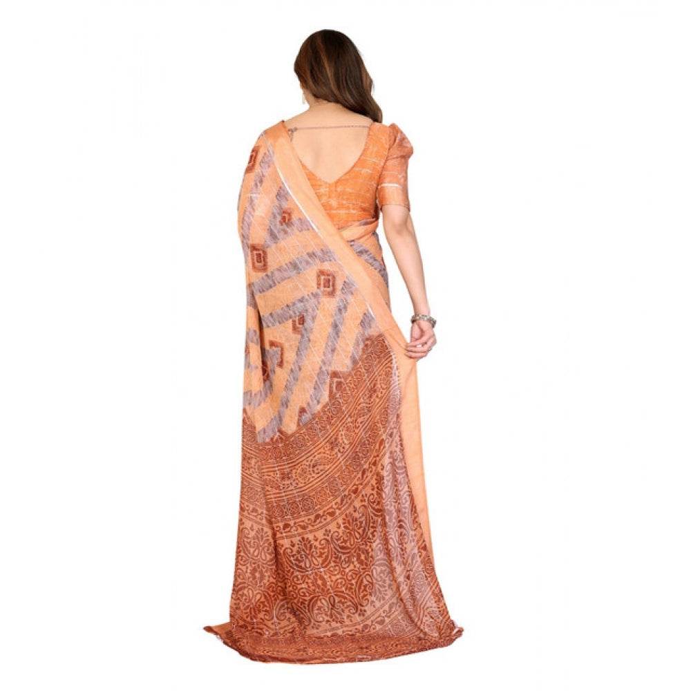 Generic Women's Georgette Printed Saree With Unstitched Blouse 5.5Mtr (Orange) - MYLUXURY LANE ENTERPRISE