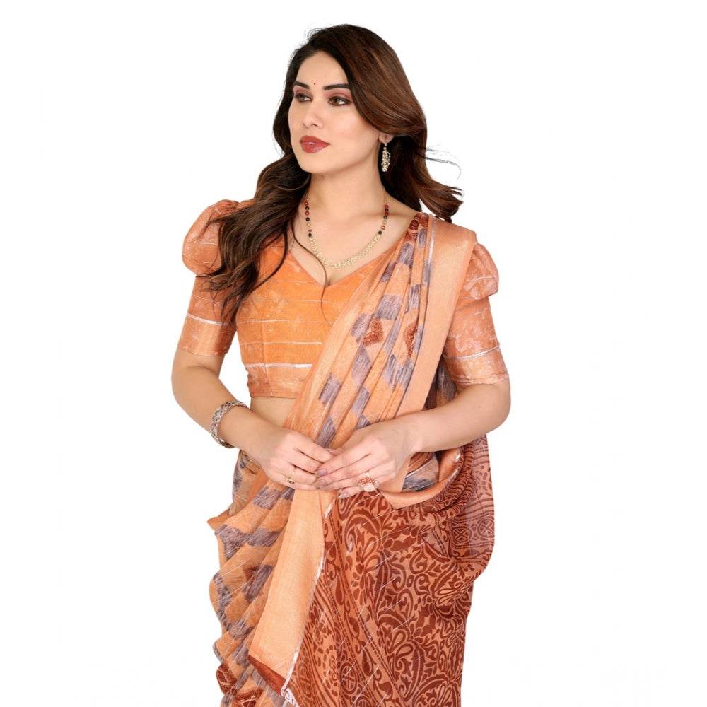 Generic Women's Georgette Printed Saree With Unstitched Blouse 5.5Mtr (Orange) - MYLUXURY LANE ENTERPRISE