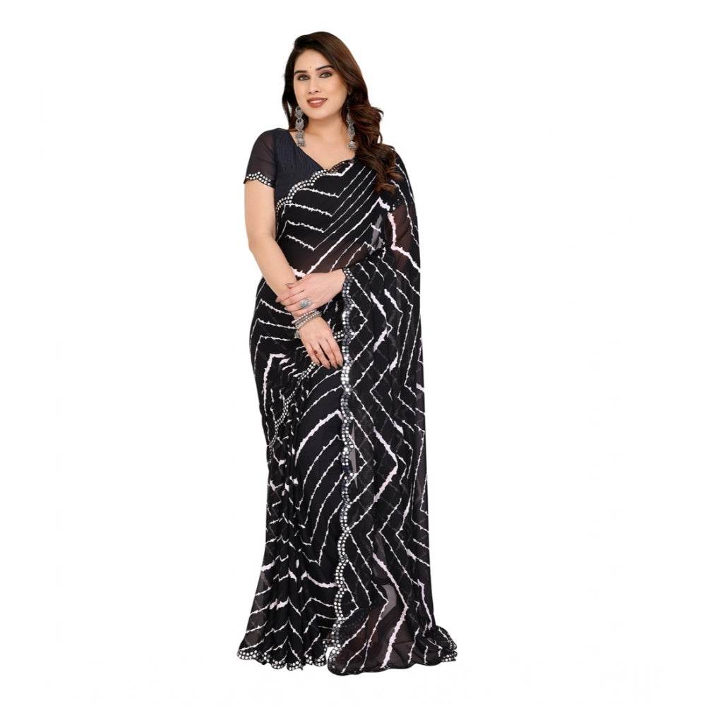 Generic Women's Georgette Printed Saree With Unstitched Blouse 5.5Mtr (Black) - MYLUXURY LANE ENTERPRISE