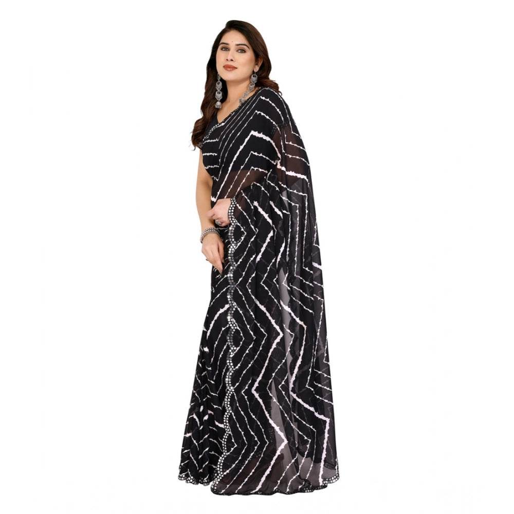 Generic Women's Georgette Printed Saree With Unstitched Blouse 5.5Mtr (Black) - MYLUXURY LANE ENTERPRISE