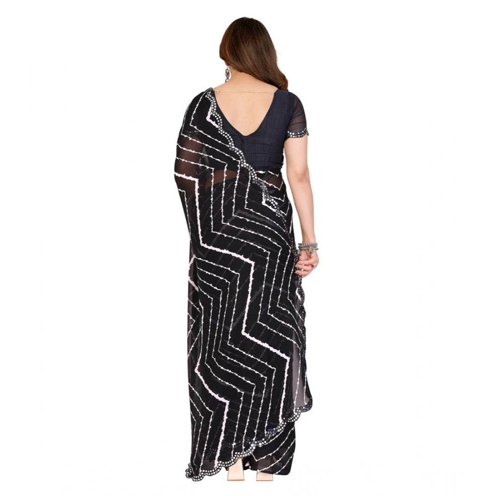 Generic Women's Georgette Printed Saree With Unstitched Blouse 5.5Mtr (Black) - MYLUXURY LANE ENTERPRISE