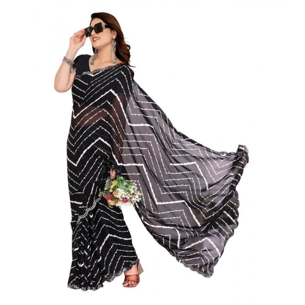 Generic Women's Georgette Printed Saree With Unstitched Blouse 5.5Mtr (Black) - MYLUXURY LANE ENTERPRISE