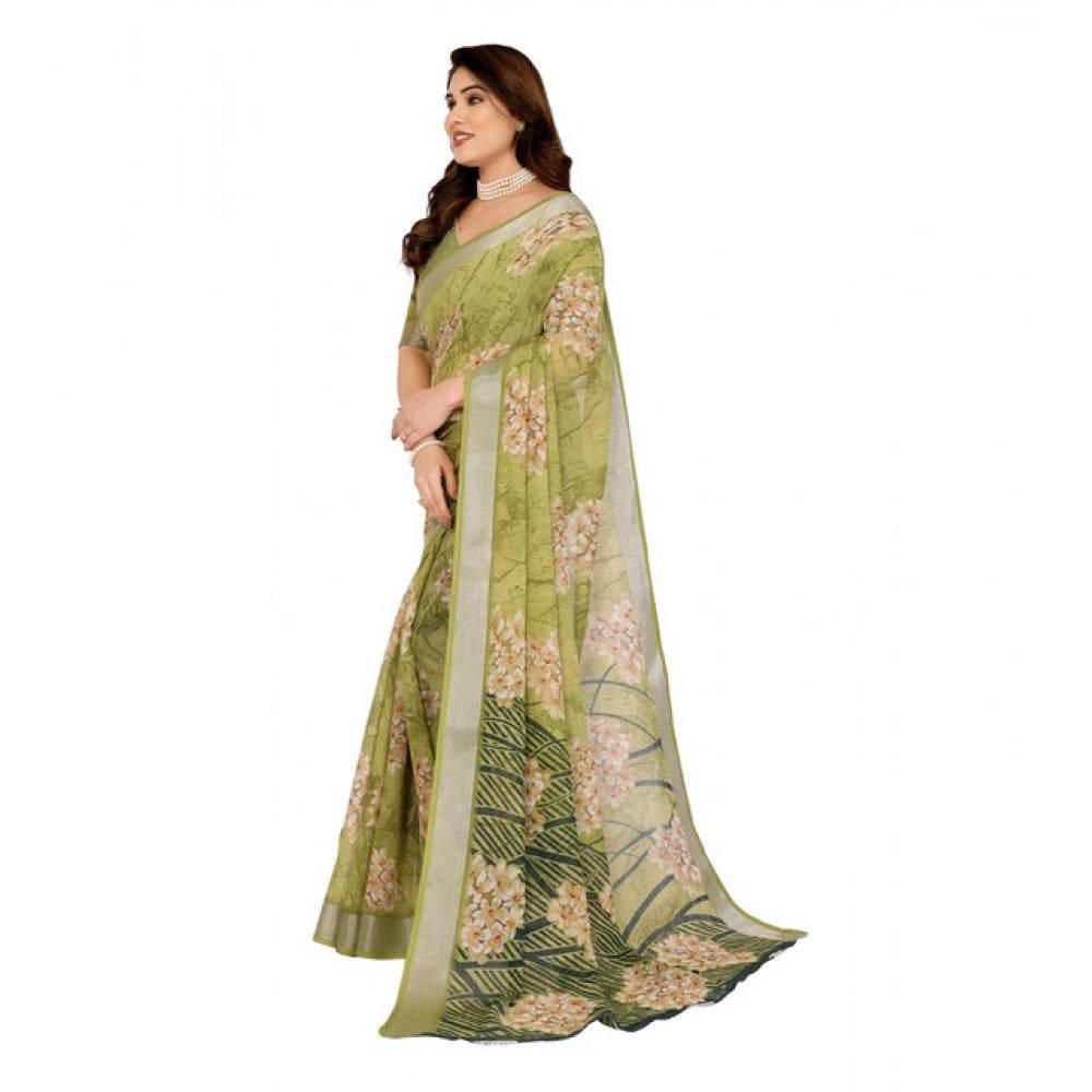 Generic Women's Georgette Printed Saree With Unstitched Blouse 5.5Mtr (Green) - MYLUXURY LANE ENTERPRISE