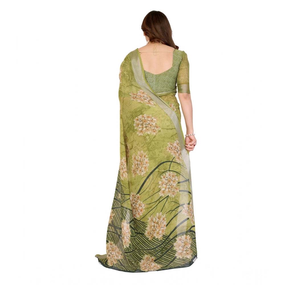 Generic Women's Georgette Printed Saree With Unstitched Blouse 5.5Mtr (Green) - MYLUXURY LANE ENTERPRISE
