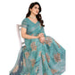 Generic Women's Georgette Printed Saree With Unstitched Blouse 5.5Mtr (Turquoise Green) - MYLUXURY LANE ENTERPRISE
