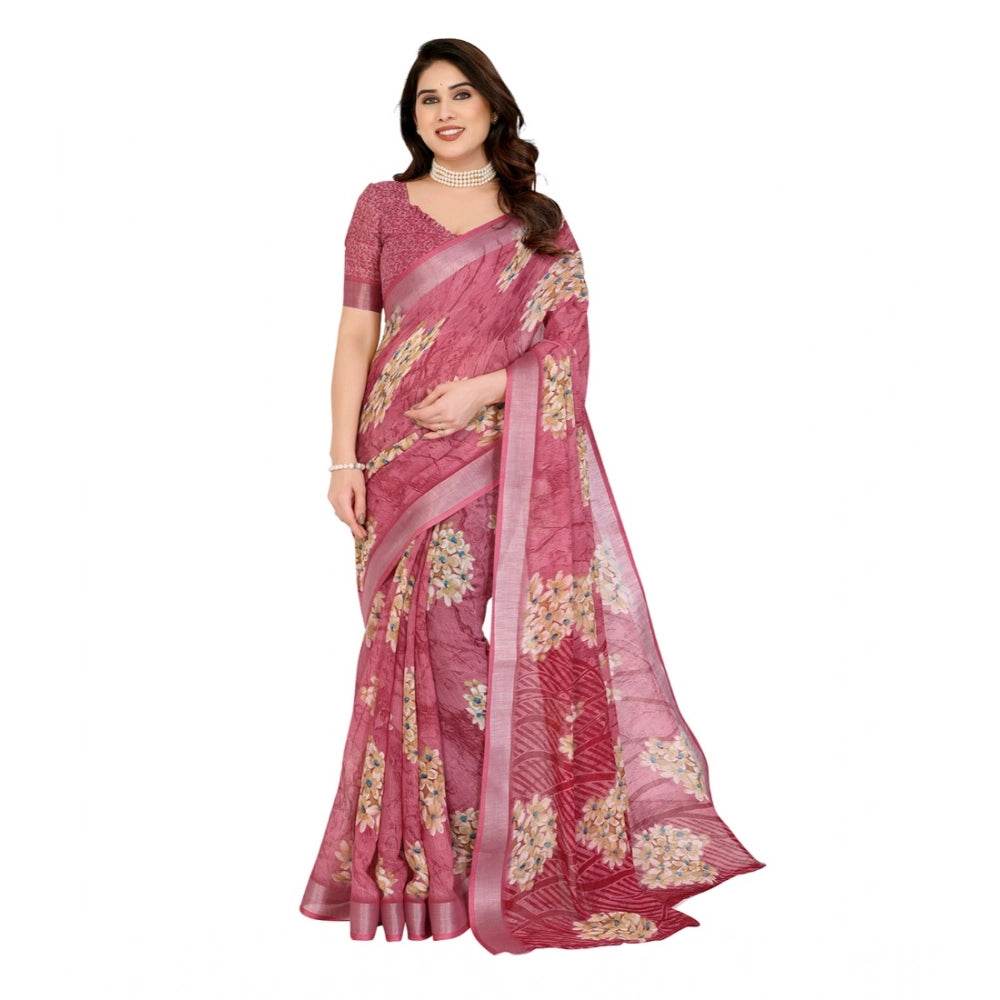 Generic Women's Georgette Printed Saree With Unstitched Blouse 5.5Mtr (Pink) - MYLUXURY LANE ENTERPRISE