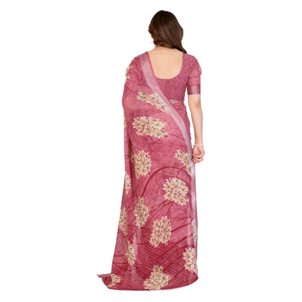 Generic Women's Georgette Printed Saree With Unstitched Blouse 5.5Mtr (Pink) - MYLUXURY LANE ENTERPRISE
