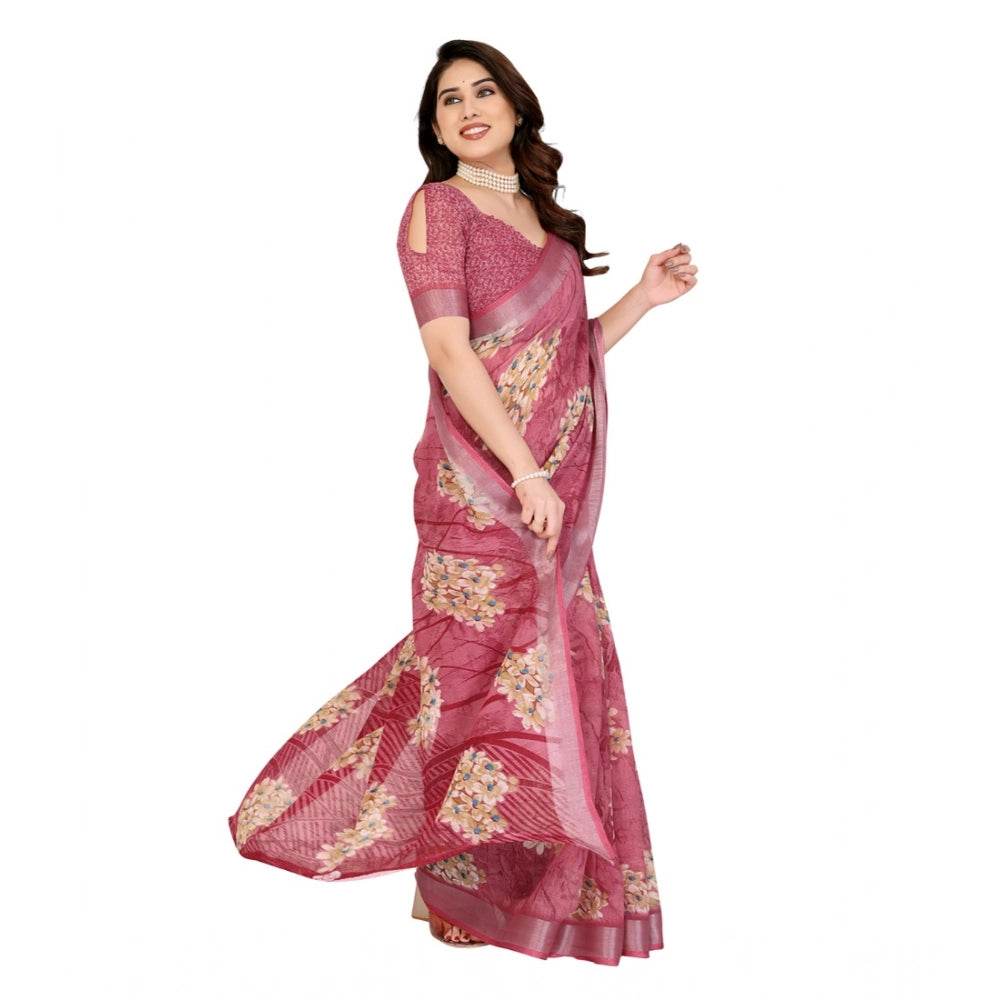 Generic Women's Georgette Printed Saree With Unstitched Blouse 5.5Mtr (Pink) - MYLUXURY LANE ENTERPRISE