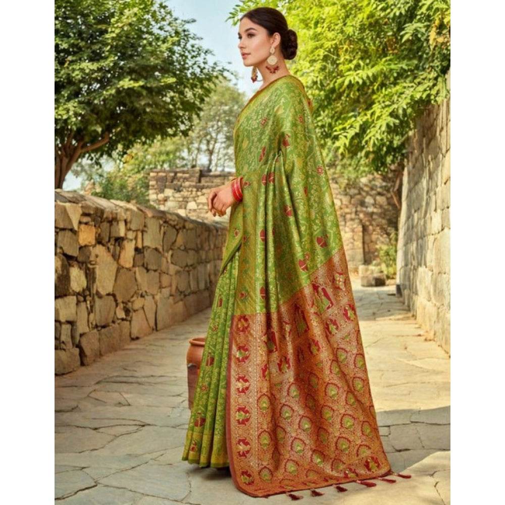 Generic Women's Silk Blend Woven Paithani Saree With Unstitched Blouse 5.5Mtr (Light Green) - MYLUXURY LANE ENTERPRISE