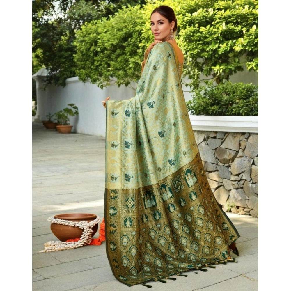 Generic Women's Silk Blend Woven Paithani Saree With Unstitched Blouse 5.5Mtr (Mahendi) - MYLUXURY LANE ENTERPRISE