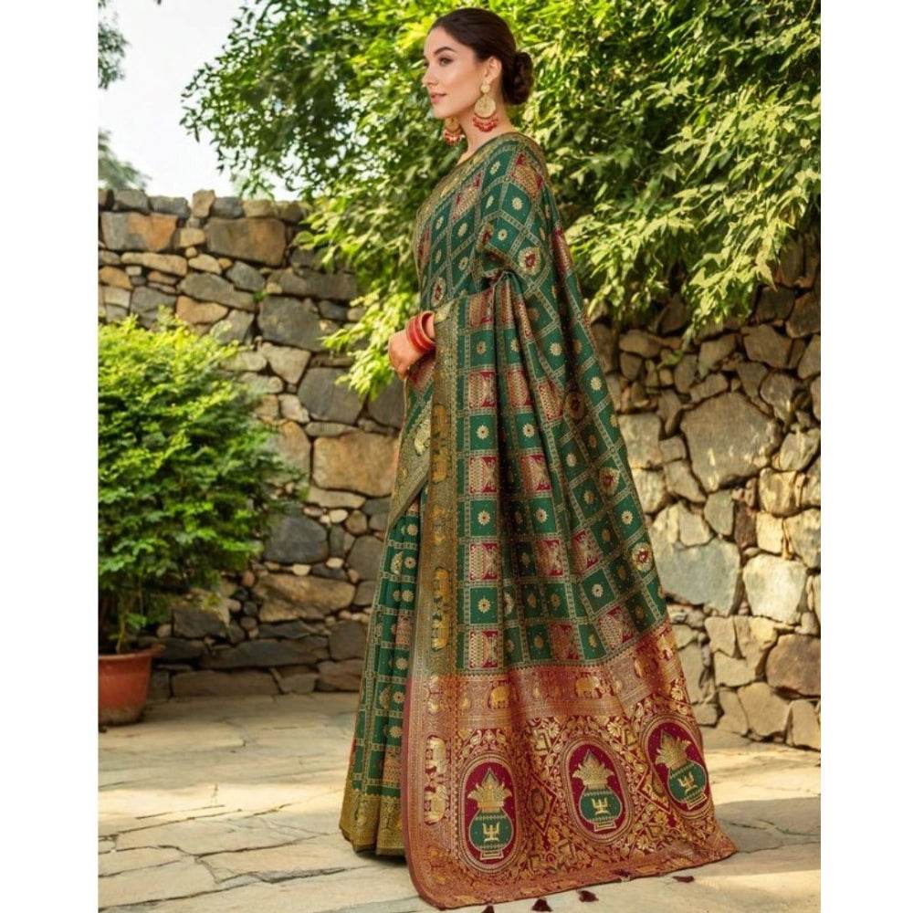 Generic Women's Silk Blend Woven Zari Work Saree With Unstitched Blouse 5.5Mtr (Green) - MYLUXURY LANE ENTERPRISE