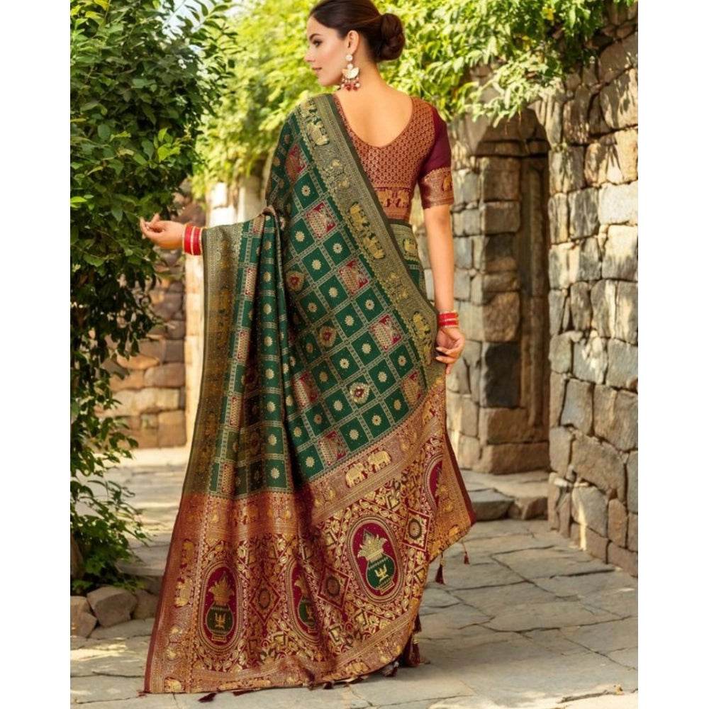 Generic Women's Silk Blend Woven Zari Work Saree With Unstitched Blouse 5.5Mtr (Green) - MYLUXURY LANE ENTERPRISE