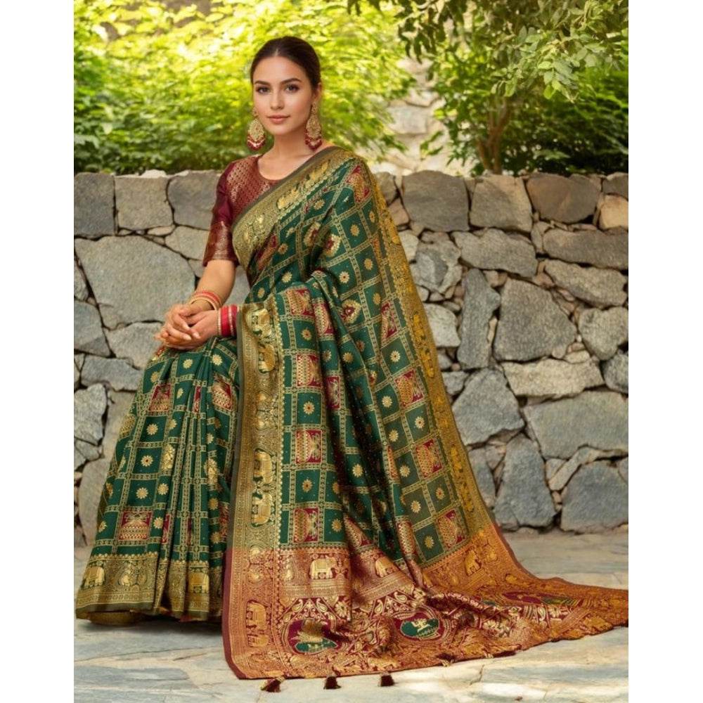 Generic Women's Silk Blend Woven Zari Work Saree With Unstitched Blouse 5.5Mtr (Green) - MYLUXURY LANE ENTERPRISE