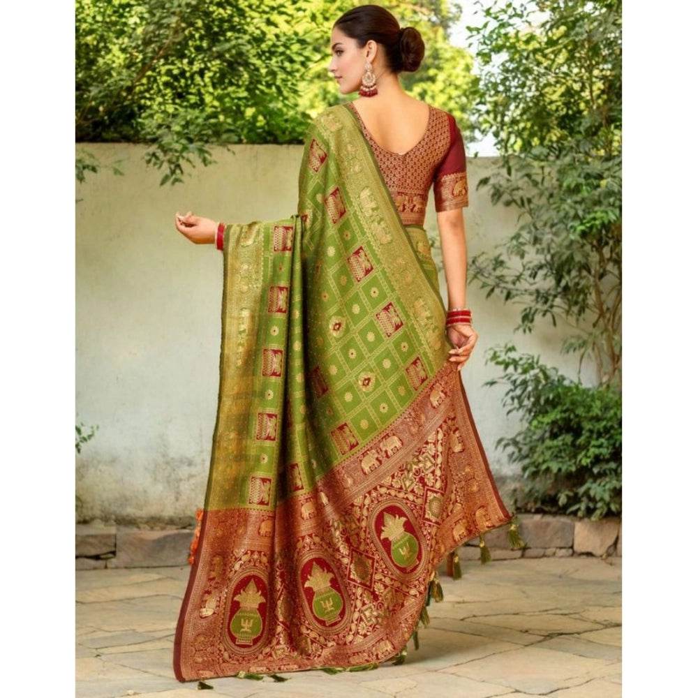 Generic Women's Silk Blend Woven Zari Work Saree With Unstitched Blouse 5.5Mtr (Light Green) - MYLUXURY LANE ENTERPRISE