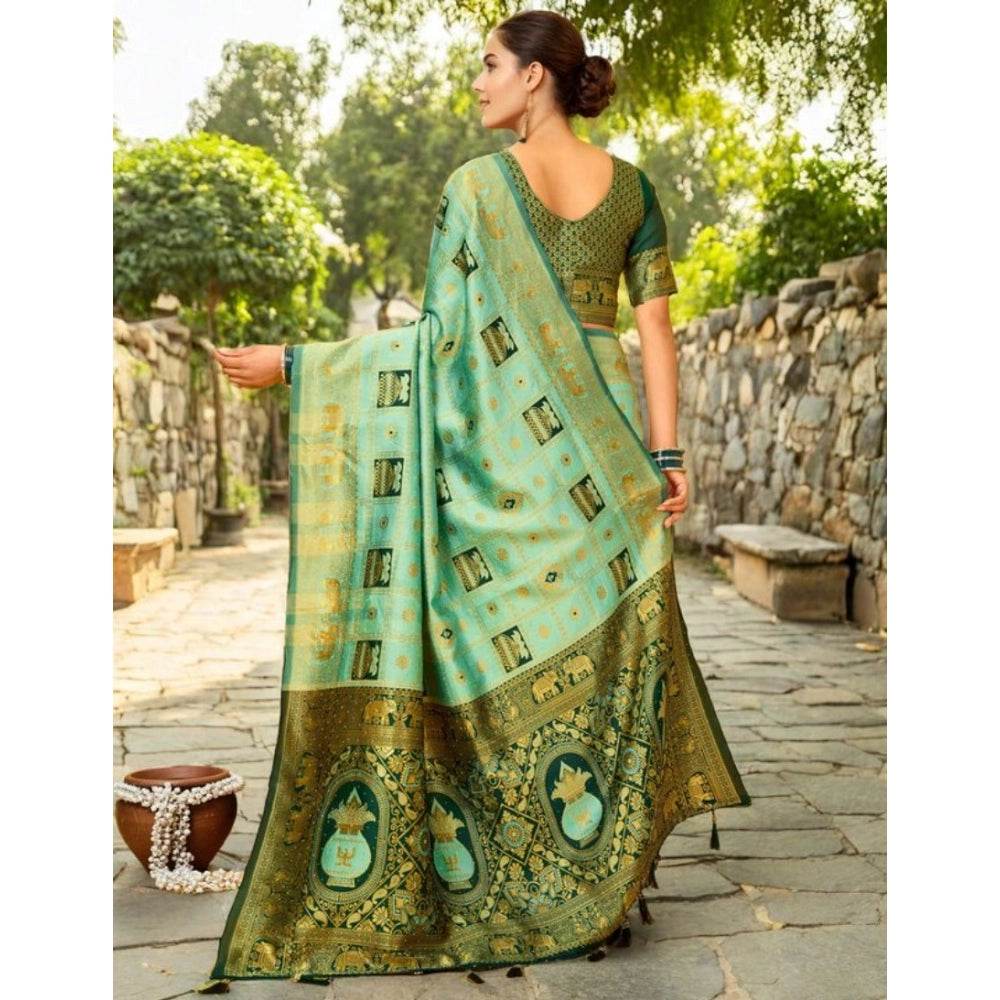 Generic Women's Silk Blend Woven Zari Work Saree With Unstitched Blouse 5.5Mtr (Mint Green) - MYLUXURY LANE ENTERPRISE