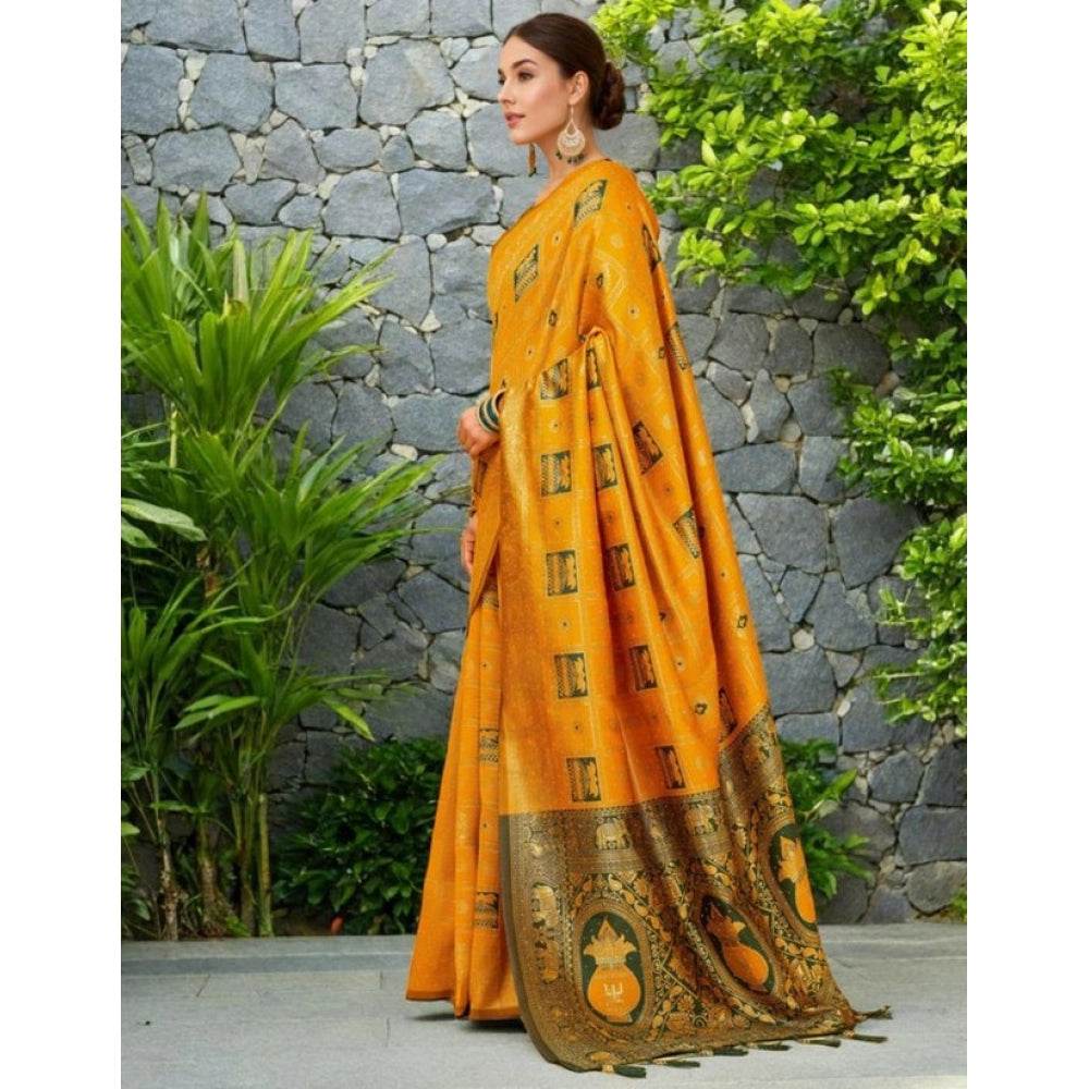 Generic Women's Silk Blend Woven Zari Work Saree With Unstitched Blouse 5.5Mtr (Mustard) - MYLUXURY LANE ENTERPRISE