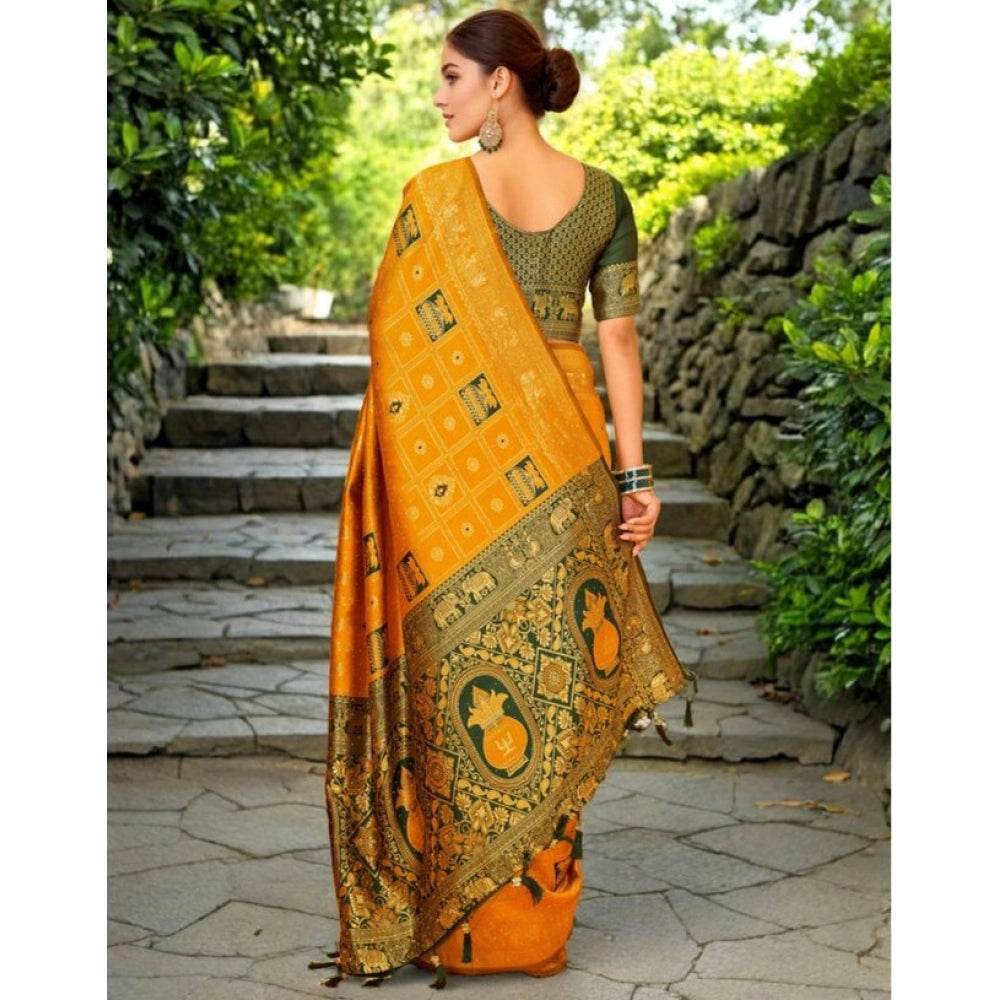 Generic Women's Silk Blend Woven Zari Work Saree With Unstitched Blouse 5.5Mtr (Mustard) - MYLUXURY LANE ENTERPRISE
