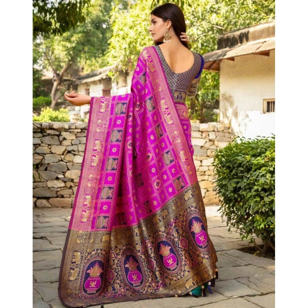Generic Women's Silk Blend Woven Zari Work Saree With Unstitched Blouse 5.5Mtr (Pink) - MYLUXURY LANE ENTERPRISE