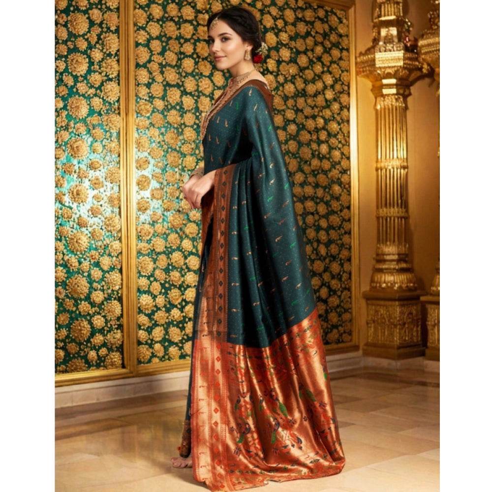 Generic Women's Silk Blend Zari Woven Saree With Unstitched Blouse 5.5Mtr (Green) - MYLUXURY LANE ENTERPRISE