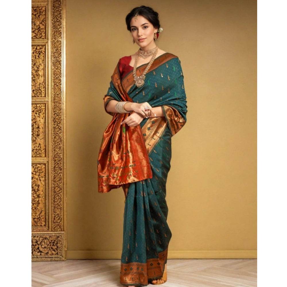 Generic Women's Silk Blend Zari Woven Saree With Unstitched Blouse 5.5Mtr (Green) - MYLUXURY LANE ENTERPRISE
