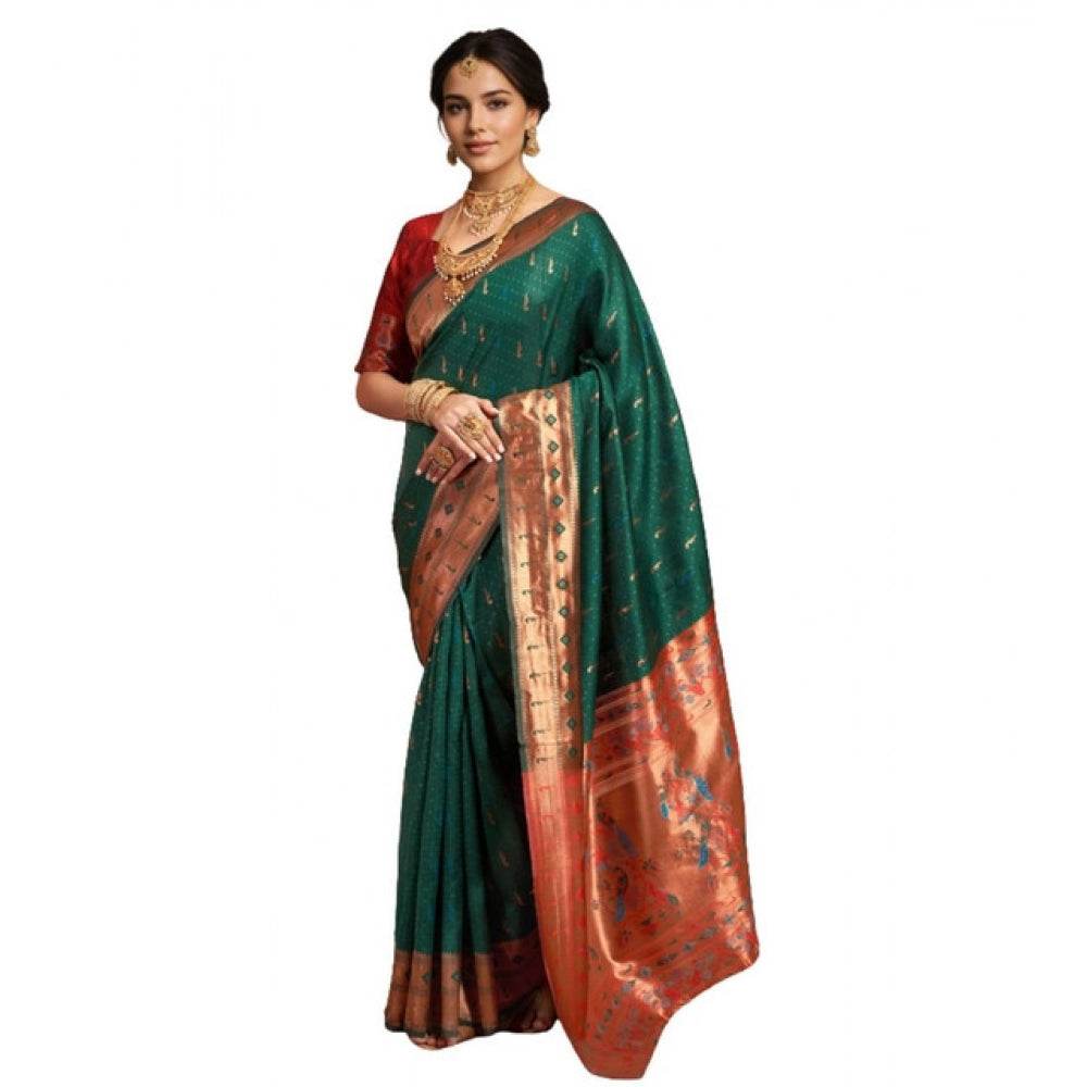 Generic Women's Silk Blend Zari Woven Saree With Unstitched Blouse 5.5Mtr (Green) - MYLUXURY LANE ENTERPRISE