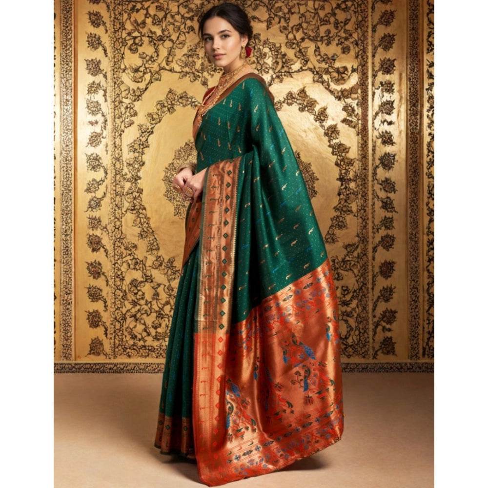 Generic Women's Silk Blend Zari Woven Saree With Unstitched Blouse 5.5Mtr (Green) - MYLUXURY LANE ENTERPRISE